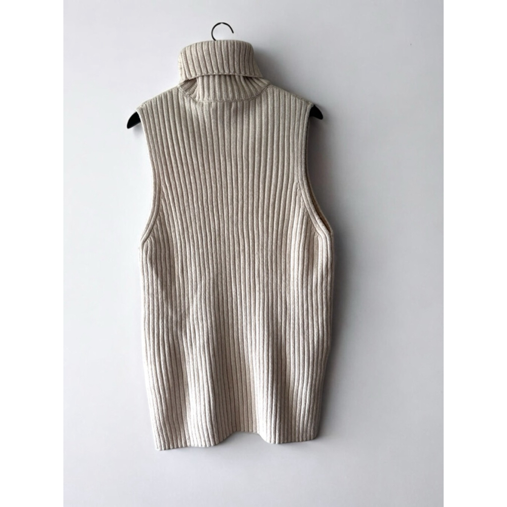 H&M Beige Wool Ribbed Sleeveless Turtleneck Sweater Dress Women's Size S - Picture 7 of 7